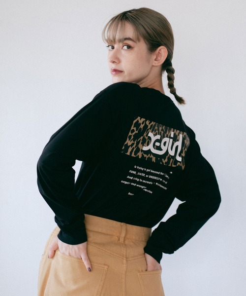 即購入可♡HYSEK♡レディース　ブラック X-girl（エックスガール）の「LEOPARD BOX L/S TEE（Tシャツ