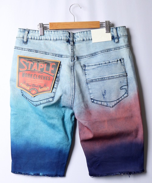 staple(ステイプル)の「STAPLE グラデーションデニムハーフパンツ(デニムパンツ・メンズ・ライトインディゴブルー・30/36/38/34/32)」の3枚目の写真