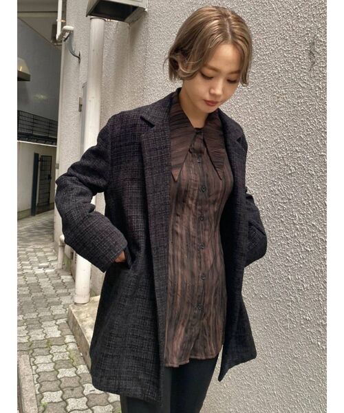 EMODA(エモダ)の「ボックスバルキージャケット(テーラードジャケット・レディース・カーキ/ブラック/イエロー・FREE)」の14枚目の写真