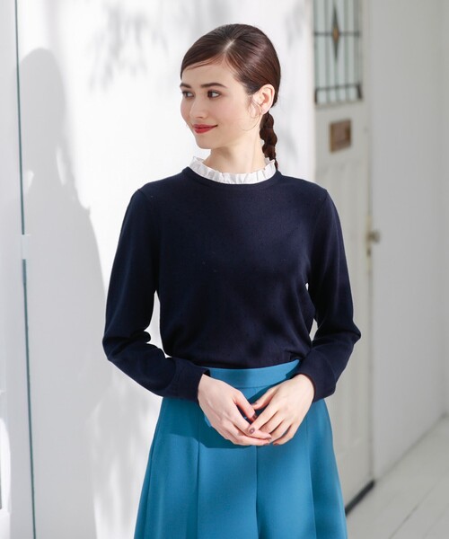 MACKINTOSH PHILOSOPHY(マッキントッシュ フィロソフィー)の「フリルコンビニットプルオーバー(ニット/セーター・レディース・ホワイト系その他/グレー系その他/ダークネイビー/ネイビー・38/36)」の4枚目の写真