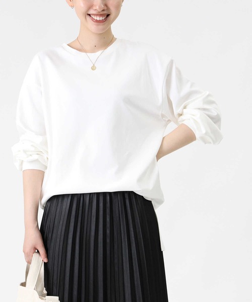 HONEYSUCKLE ROSE（ハニーサックルローズ）の「【HONEYSUCKLE ROSE】スリットビッグシルエットロンT（Tシャツ/カットソー・レディース・ライトブラウン/ホワイト/ブラック・S/L/M）」の5枚目の写真