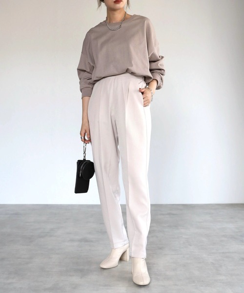 4youstory（フォーユーストーリー）の「ウールライクポリエステルセンタープレスパンツ（スラックス・レディース・ブラック/オレンジ/アイボリー/グレイッシュベージュ・MEDIUM）」の2枚目の写真