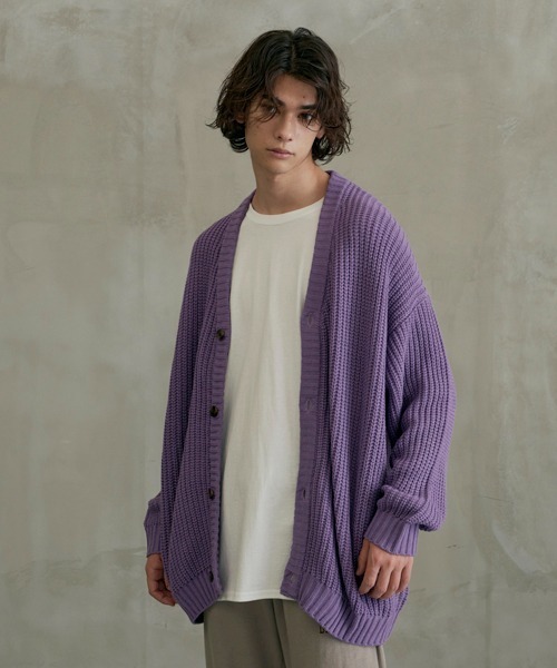 ＪＵＧＬＡＮＳ（ユグランス）の「【Revo.】畦編み 5G ルーズニットカーディガン（カーディガン/ボレロ・メンズ・ブラック/ワインレッド/ブルー/グレー/イエロー/パープル/グリーン/アイボリー/ネイビー/ダークオレンジ/オートミール/ブラック系その他/グリーン系その他・L/M）」の10枚目の写真