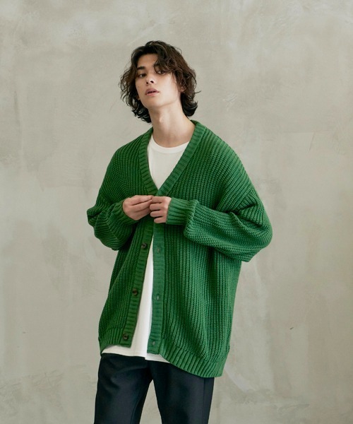 ＪＵＧＬＡＮＳ（ユグランス）の「【Revo.】畦編み 5G ルーズニットカーディガン（カーディガン/ボレロ・メンズ・ブラック/ワインレッド/ブルー/グレー/イエロー/パープル/グリーン/アイボリー/ネイビー/ダークオレンジ/オートミール/ブラック系その他/グリーン系その他・L/M）」の6枚目の写真