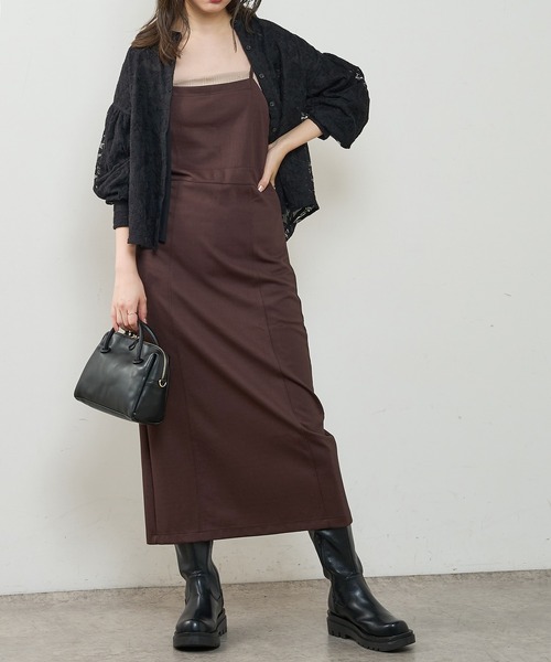 natural couture（ナチュラルクチュール）の「モクロディベアキャミワンピース（ジャンパースカート・レディース・ブラック/ブラウン/チェック/ライトベージュ・FREE）」の16枚目の写真