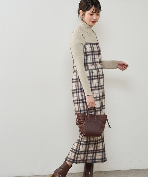 natural couture（ナチュラルクチュール）の「モクロディベアキャミワンピース（ジャンパースカート・レディース・ブラック/ブラウン/チェック/ライトベージュ・FREE）」の20枚目の写真