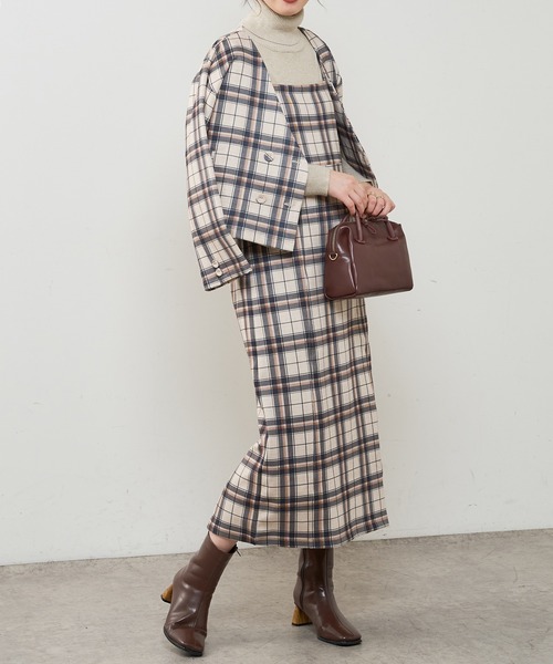 natural couture（ナチュラルクチュール）の「モクロディベアキャミワンピース（ジャンパースカート・レディース・ブラック/ブラウン/チェック/ライトベージュ・FREE）」の8枚目の写真