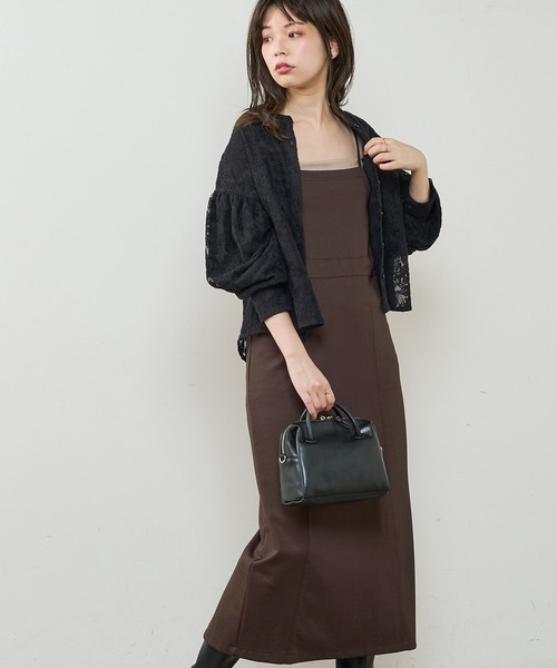 natural couture（ナチュラルクチュール）の「モクロディベアキャミワンピース（ジャンパースカート・レディース・ブラック/ブラウン/チェック/ライトベージュ・FREE）」の12枚目の写真