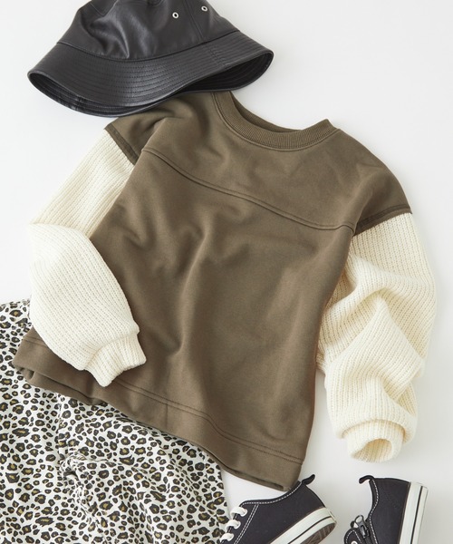 CIAOPANIC TYPY(チャオパニックティピー)の「【KIDS】畦編みニット切替スウェットプルオーバー(スウェット・キッズ・チャコールグレー/カーキ/イエロー・SMALL/MEDIUM/LARGE/X-LARGE/XX-LARGE)」の2枚目の写真