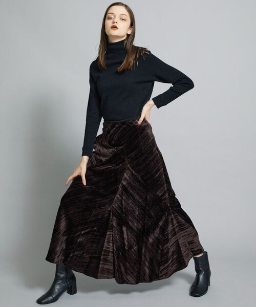 LOKITHO（ロキト）の「【LOKITHO(ロキト)】クラッシュダイドベルベットスカート LKF339-SK2（スカート・レディース・ベージュ/ブラウン・1/2）」の4枚目の写真