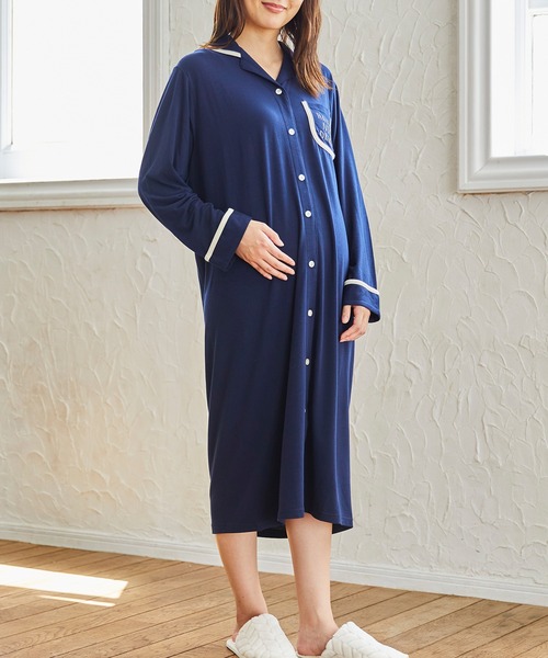 Rosemadame(ローズマダム)の「ストレスフリー授乳口付きパジャマ(ワンピースタイプ) マタニティパジャマ シームレス 産前産後 出産準備 入院準備(マタニティウェア/グッズ・レディース・ネイビー/ピンク・M/L)」の2枚目の写真