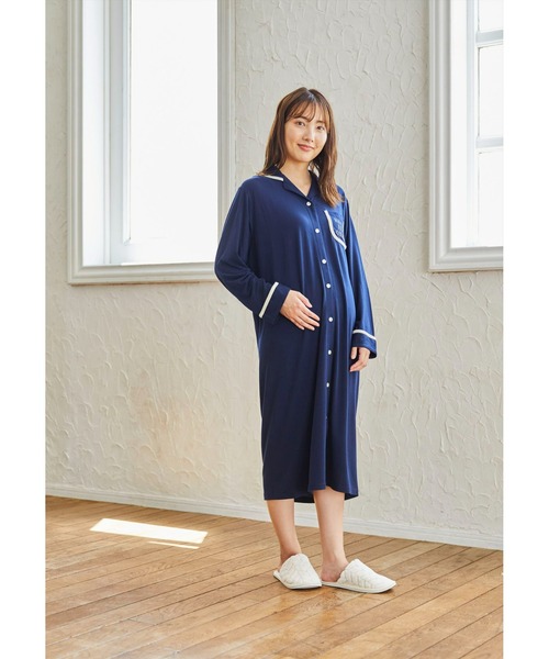 Rosemadame(ローズマダム)の「ストレスフリー授乳口付きパジャマ(ワンピースタイプ) マタニティパジャマ シームレス 産前産後 出産準備 入院準備(マタニティウェア/グッズ・レディース・ネイビー/ピンク・M/L)」の6枚目の写真