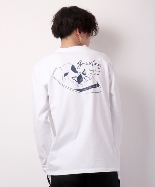 FUNALIVE(ファンアライブ)の「フレンチブルドッグデザイン長袖Tシャツ(Tシャツ/カットソー・メンズ・ホワイト/ブルーグリーン・S/L/M)」の4枚目の写真