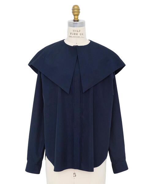 Drawer(ドゥロワー)の「<Drawer(ドゥロワー)> コットンビックカラー比翼ブラウス(シャツ/ブラウス・レディース・ホワイト/ネイビー・38/36)」の2枚目の写真