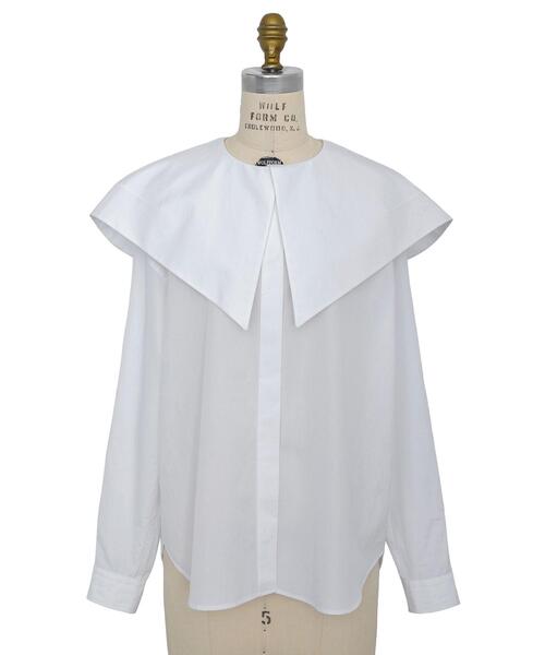 ドゥロワー コットン ビッグカラーブラウス Drawer 比翼 セーラーカラー