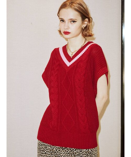 jouetie(ジュエティ)の「ルーズニットベスト(ベスト・レディース・ブラック/レッド/グリーン/ベージュ・MEDIUM)」の6枚目の写真