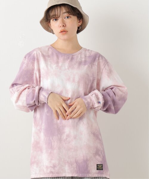 DOUBLE NAME（ダブルネーム）の「RUSSELL ATHLETIC×DOUBLE NAMEタイダイ染めロンTEE（Tシャツ/カットソー・レディース・イエロー/スミクロ/サックスブルー/パープル・FREE）」の3枚目の写真