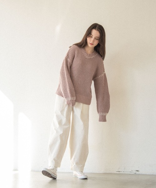 idem（イデム）の「hand stitch waffle pullover/ハンドステッチワッフルニット（ニット/セーター・レディース・ブラック/ベージュ/ピンク・FREE）」の21枚目の写真