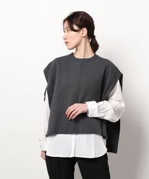 NICOLE white | ニットベスト×バンドカラーブラウスＳＥＴ(ベスト)