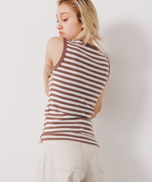 MILLER（ミラー）の「R.P.miller/ミラー TANK TOPS インナー タンクトップ ボーダー 2026新作　再入荷（タンクトップ・レディース・ホワイト/グリーン/ブラウン/オレンジ/ホワイト×ネイビー/グレー/オレンジ系その他/モカ/イエロー/レッド・FREE）」の6枚目の写真