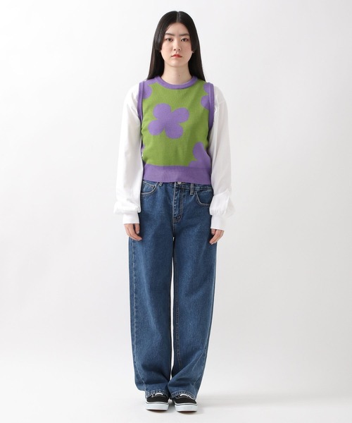 WONDER VISITOR（ワンダービジター）の「WONDER VISITOR／Flower Knit vest 2276921（ベスト・レディース・ブラック/グリーン・FREE）」の7枚目の写真