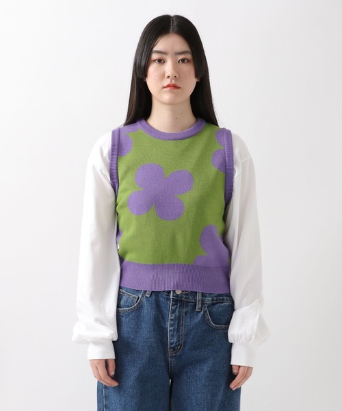 WONDER VISITOR（ワンダービジター）の「WONDER VISITOR／Flower Knit vest 2276921（ベスト・レディース・ブラック/グリーン・FREE）」の8枚目の写真