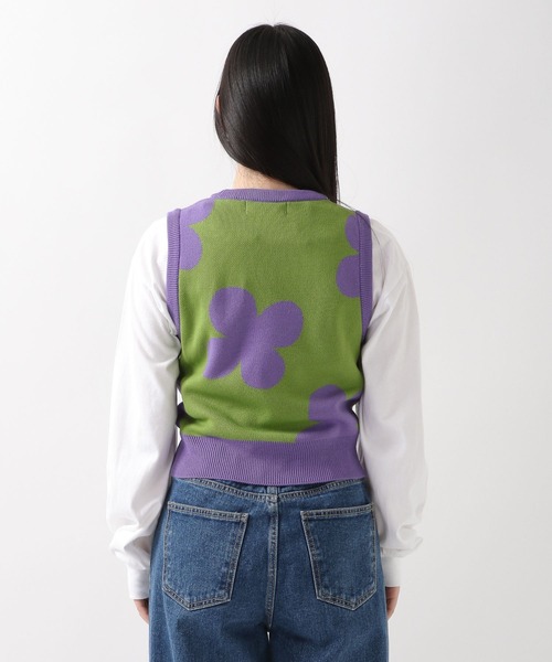 WONDER VISITOR（ワンダービジター）の「WONDER VISITOR／Flower Knit vest 2276921（ベスト・レディース・ブラック/グリーン・FREE）」の10枚目の写真