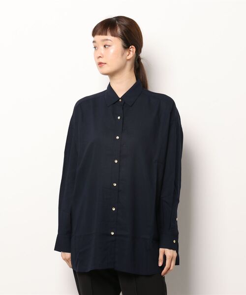Te chichi（テチチ）の「レーヨンリネンレギュラーカラーシャツ（シャツ/ブラウス・レディース・ネイビー/グリーン/ライトベージュ・ﾌﾘ-）」の6枚目の写真