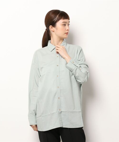 Te chichi（テチチ）の「レーヨンリネンレギュラーカラーシャツ（シャツ/ブラウス・レディース・ネイビー/グリーン/ライトベージュ・ﾌﾘ-）」の8枚目の写真