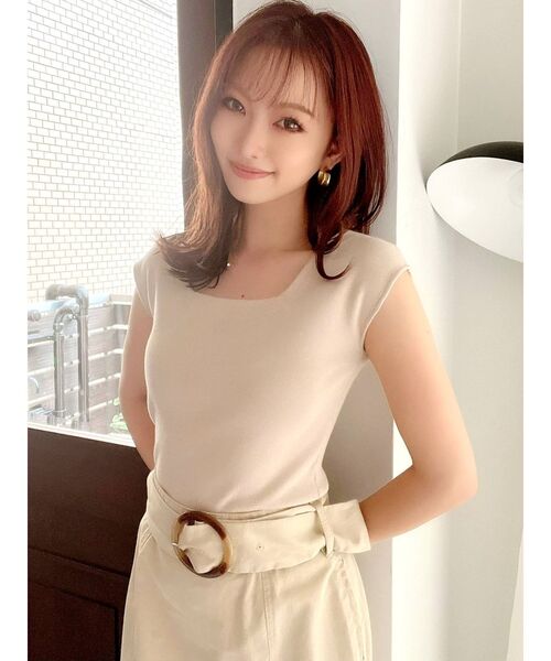 RESEXXY（リゼクシー）の「スクエアニットトップス（ニット/セーター・レディース・オフホワイト/ブラック/ピンク/ベージュ・FREE）」の9枚目の写真