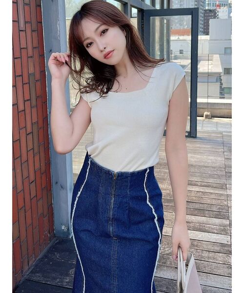 RESEXXY（リゼクシー）の「スクエアニットトップス（ニット/セーター・レディース・オフホワイト/ブラック/ピンク/ベージュ・FREE）」の18枚目の写真