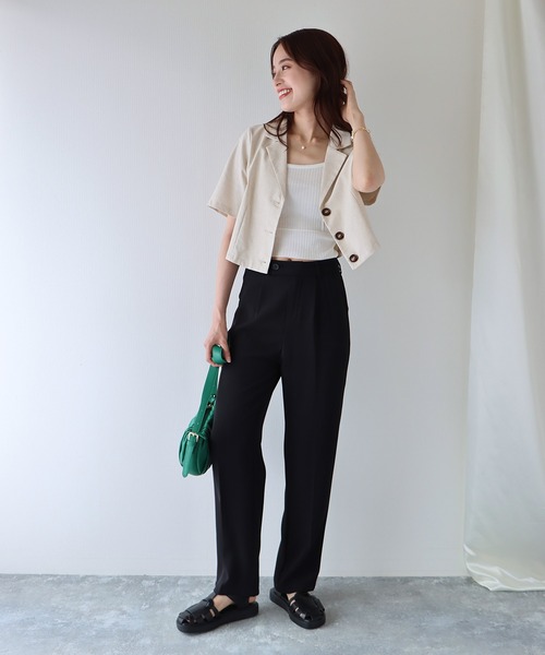 BLUEEAST（ブルーイースト）の「半袖リネンショートジャケット（テーラードジャケット・レディース・ブラック/ベージュ/モカ・MEDIUM）」の17枚目の写真