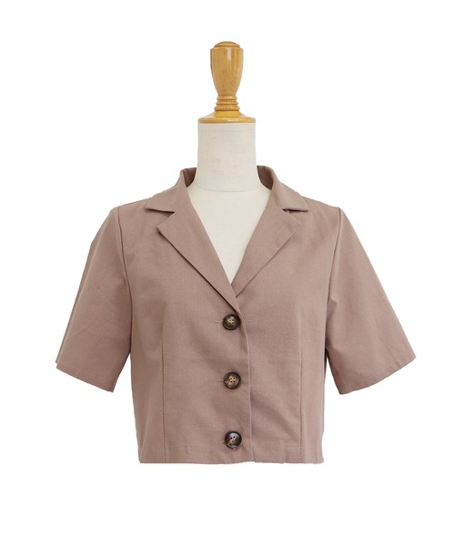 BLUEEAST（ブルーイースト）の「半袖リネンショートジャケット（テーラードジャケット・レディース・ブラック/ベージュ/モカ・MEDIUM）」の19枚目の写真