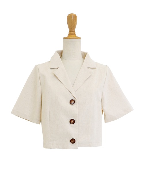 BLUEEAST（ブルーイースト）の「半袖リネンショートジャケット（テーラードジャケット・レディース・ブラック/ベージュ/モカ・MEDIUM）」の20枚目の写真