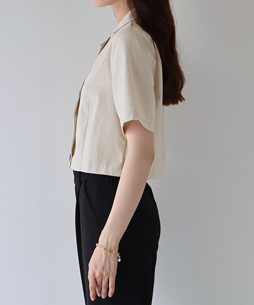 BLUEEAST（ブルーイースト）の「半袖リネンショートジャケット（テーラードジャケット・レディース・ブラック/ベージュ/モカ・MEDIUM）」の22枚目の写真