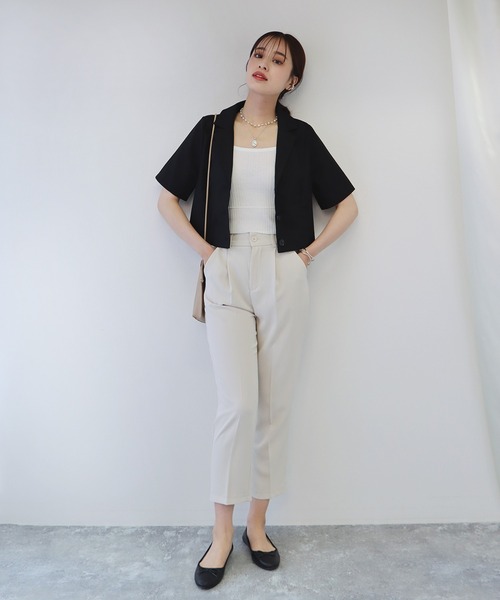 BLUEEAST（ブルーイースト）の「半袖リネンショートジャケット（テーラードジャケット・レディース・ブラック/ベージュ/モカ・MEDIUM）」の7枚目の写真