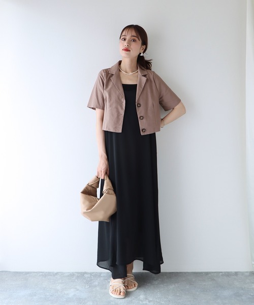 BLUEEAST（ブルーイースト）の「半袖リネンショートジャケット（テーラードジャケット・レディース・ブラック/ベージュ/モカ・MEDIUM）」の12枚目の写真