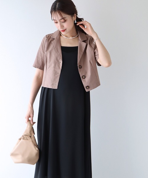 BLUEEAST（ブルーイースト）の「半袖リネンショートジャケット（テーラードジャケット・レディース・ブラック/ベージュ/モカ・MEDIUM）」の10枚目の写真