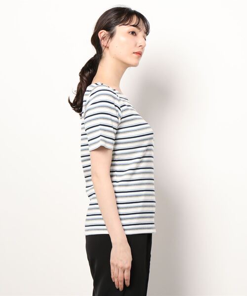 Lugnoncure（ルノンキュール）の「マルチボーダーリブトップス（Tシャツ/カットソー・レディース・オフホワイト/ネイビー/ブルー・ﾌﾘ-）」の4枚目の写真