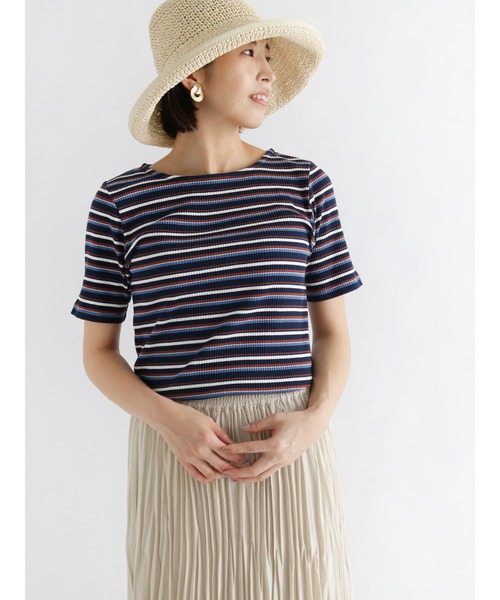 Lugnoncure（ルノンキュール）の「マルチボーダーリブトップス（Tシャツ/カットソー・レディース・オフホワイト/ネイビー/ブルー・ﾌﾘ-）」の3枚目の写真