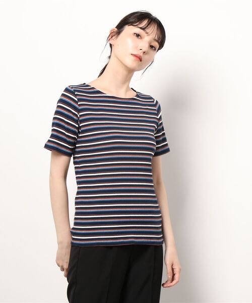 Lugnoncure（ルノンキュール）の「マルチボーダーリブトップス（Tシャツ/カットソー・レディース・オフホワイト/ネイビー/ブルー・ﾌﾘ-）」の7枚目の写真