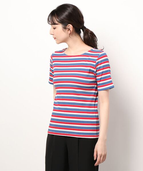 Lugnoncure（ルノンキュール）の「マルチボーダーリブトップス（Tシャツ/カットソー・レディース・オフホワイト/ネイビー/ブルー・ﾌﾘ-）」の6枚目の写真