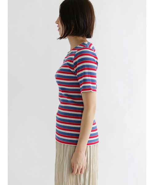 Lugnoncure（ルノンキュール）の「マルチボーダーリブトップス（Tシャツ/カットソー・レディース・オフホワイト/ネイビー/ブルー・ﾌﾘ-）」の12枚目の写真