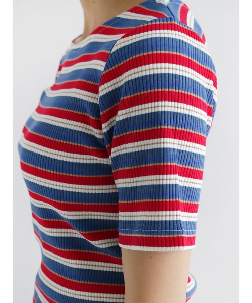 Lugnoncure（ルノンキュール）の「マルチボーダーリブトップス（Tシャツ/カットソー・レディース・オフホワイト/ネイビー/ブルー・ﾌﾘ-）」の9枚目の写真