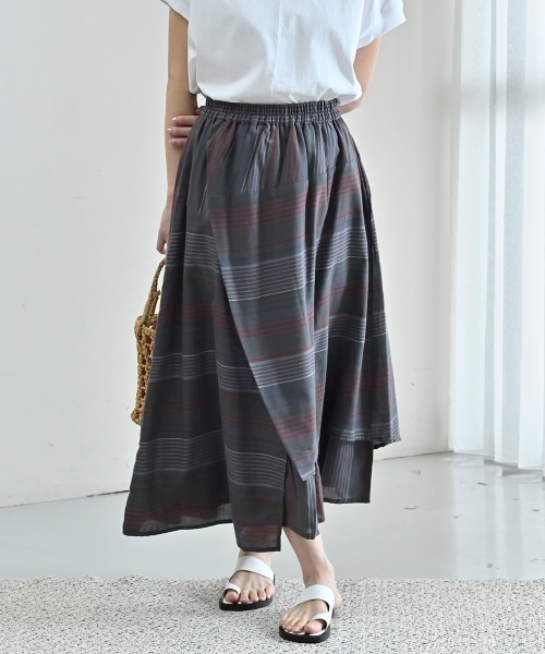 LUPILIEN（ルピリアン）の「Made in india 綿麻レーヨンスカート（スカート・レディース・チャコールグレー/オフホワイト・FREE）」の4枚目の写真