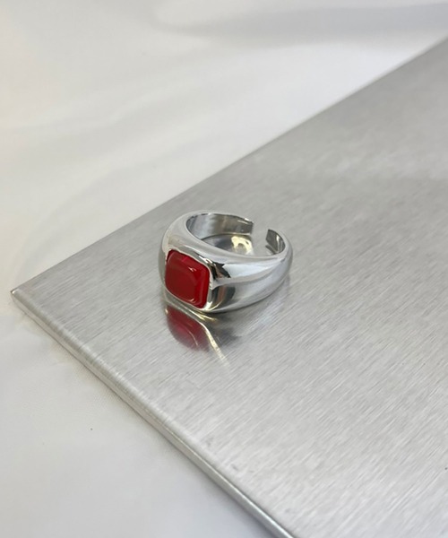 BROTHERHOOD（ブラザーフッド）の「【earyear】スクエアストーントップ ボリュームリング シルバー（リング・レディース・ブルー/クリア/レッド/ブラック/ホワイト/グレー/グリーン・FREE）」の9枚目の写真