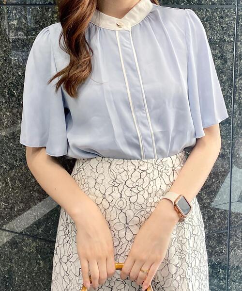 INGNI(イング)の「バイカラートロミ/フレア袖ブラウス(シャツ/ブラウス・レディース・ホワイト×ブラック/ブラック×ホワイト/ピンク系9/サックスブルー系・M)」の5枚目の写真