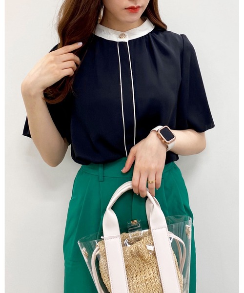 INGNI(イング)の「バイカラートロミ/フレア袖ブラウス(シャツ/ブラウス・レディース・ホワイト×ブラック/ブラック×ホワイト/ピンク系9/サックスブルー系・M)」の21枚目の写真