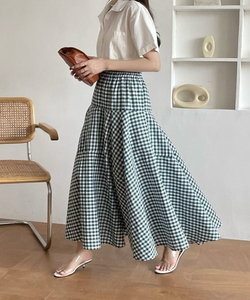 emi+（エミプラス）の「カラーギンガムチェックマキシフレアスカート（スカート・レディース・ブラック/ブルー/グリーン/イエロー/オレンジ・M/L）」の18枚目の写真