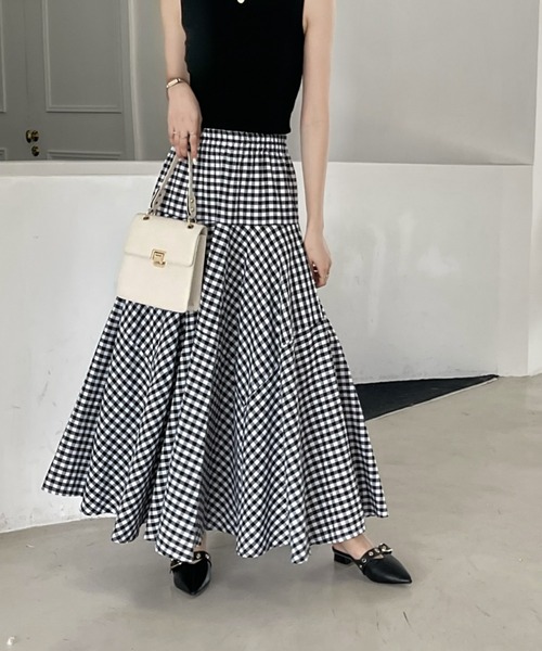emi+（エミプラス）の「カラーギンガムチェックマキシフレアスカート（スカート・レディース・ブラック/ブルー/グリーン/イエロー/オレンジ・M/L）」の20枚目の写真